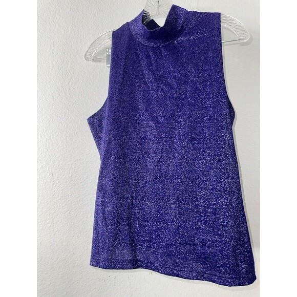 Gantos Vintage Women's Size Large Purple Sparkle Mock Neck Tank Top Stretch - Picture 3 of 9
